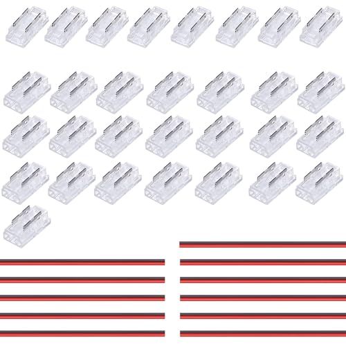 TOPAI 2 Pin 5mm Connettore Striscia LED Trasparenti senza Saldature, 8 Pz da Striscia a Striscia, 22 Pz da Striscia a Filo, 11 Pz 22AWG 15cm Lunghi fili di estensione per 5mm Striscia LED COB