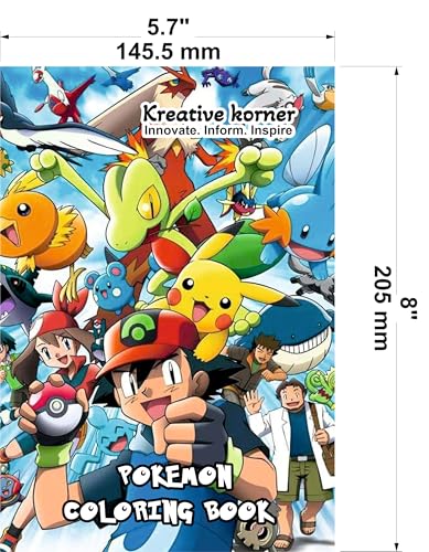 Image of Kreative Korner Pokemon Activity Book for Kids, A5 Size 14.5 x 20.5 cm, Colouring Pages and Word Search (Alphabet Adventure)