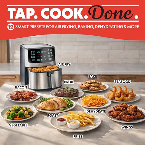Image of Gourmia Air Fryer Oven Digital Display 8 Quart Large AirFryer Cooker 12 Touch Cooking Presets, XL Air Fryer Basket 1700w Power Multifunction GAF838 Black and stainless steel air fryer