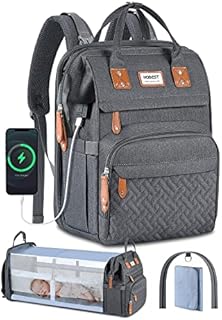 Diaper Bag with Changing Station, Large Travel Diaper Bag Backpack with Sunshade Bassinet and USB Charging Port for Moms Dads, Waterproof Unisex Baby Diaper Bags for Boys Girls, Baby Registry Search