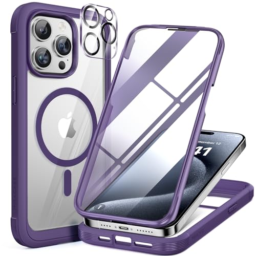 Image of Miracase Magnetic for iPhone 12 Pro Max Case [Compatible with MagSafe] Full-Body Phone case with Built-in Glass Screen Protector& Camera Protector, Military Drop Proof 12 Pro Max Cover, Purple