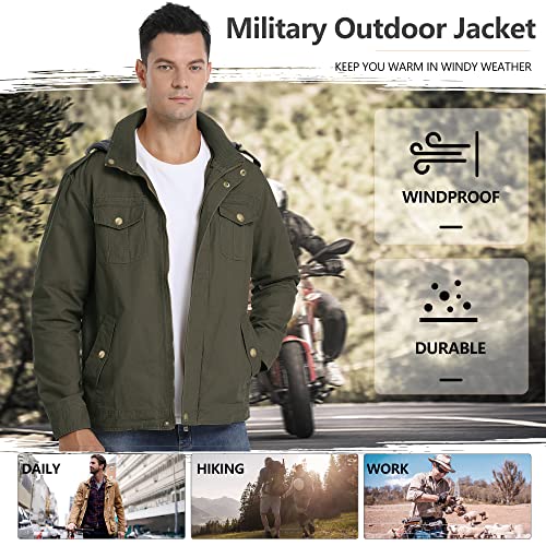 Men's Military Jacket Casual Cotton Lightweight Windbreaker With Removable Hood (Xx-Large, Army Green) #TOP4