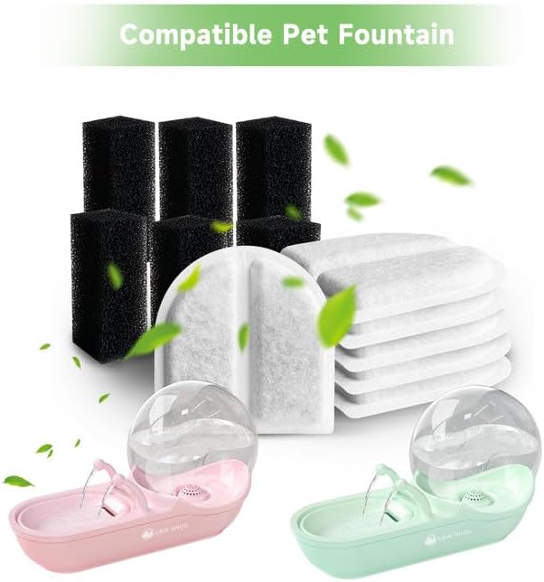 Miniatura 2 de L&W BROS. Cat Fountain Filters, 12 Pieces Set Pack of 6 Replacement Filter Set & 6 Pre-Filter Sponges for L&W BROS. 135oz4L Large Capacity