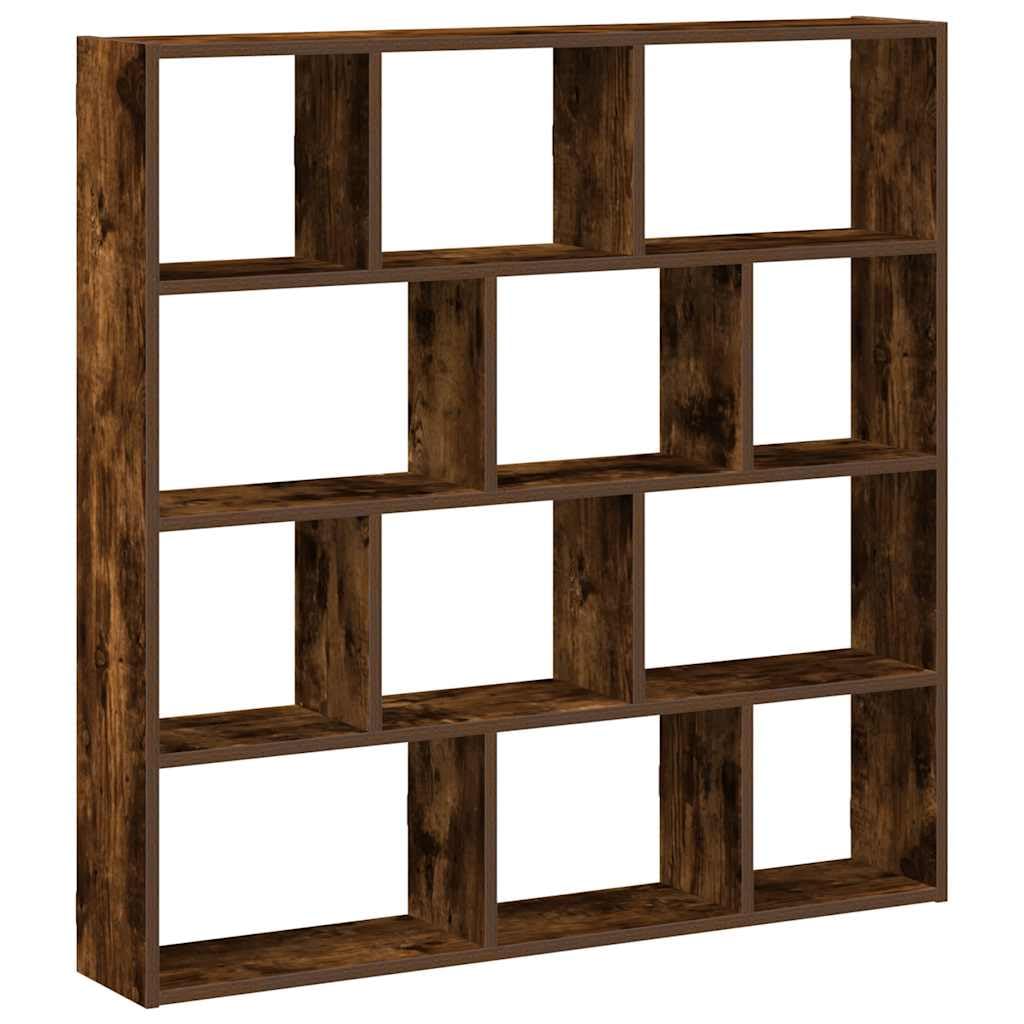 Estantería de pared en forma de cubo, roble ahumado, 12 compartimentos, 100 x 18 x 100 cm, espacio de almacenamiento versátil para salón, dormitorio