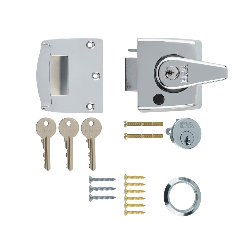 Ironmongery Solutions® Double Locking Nightlatch Door Lock – High Security External Door Night Latch for Wooden Doors (Clam, Pol Chrme Bdy, Chrme Cyl, 60mm)