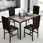 AWQM 5 Piece Dining Table Set for 4,Faux Marble Kitchen Table and Chairs for 4, Modern Dining Room Table with 4 Chairs,Dinner Table Set for Small Spaces, Brown - Image 2