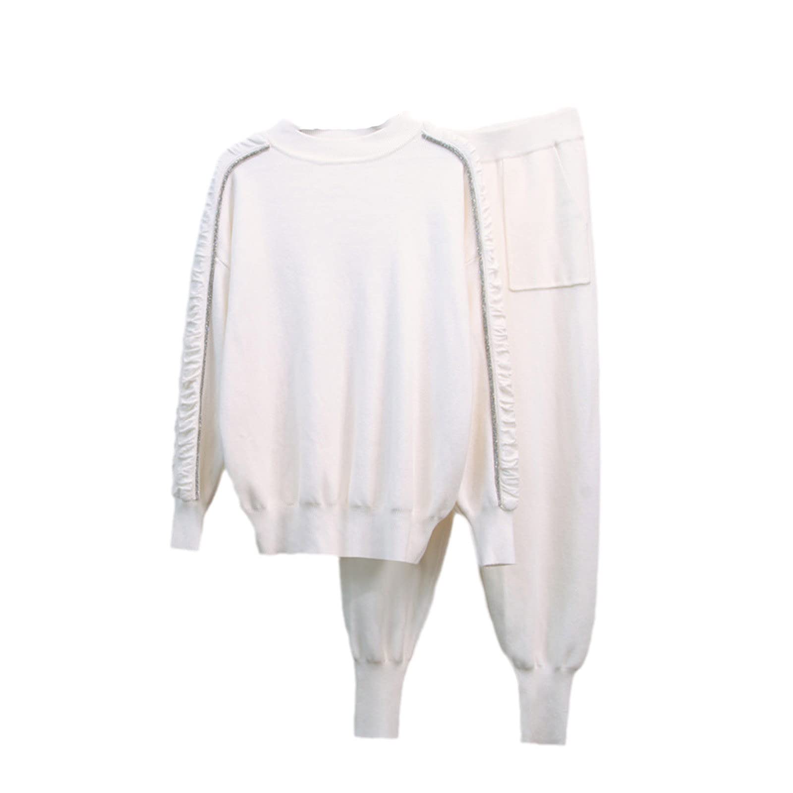 Due Pezzi Set Donne Moda Maglia Tuta Autunno Tuta 2 Pezzo Set Allentato Manica Lunga Maglione Maglia Pantaloni Tuta, Immagine a colori 1., L