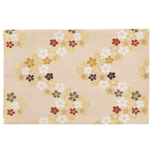 仏壇屋 滝田商店 経机掛け(防炎マット) 流れ桜・白茶 20号用 巾47.3cm×奥行31cm◆高級京型金襴敷物 経机敷き 防炎加工 日本製 証明書付