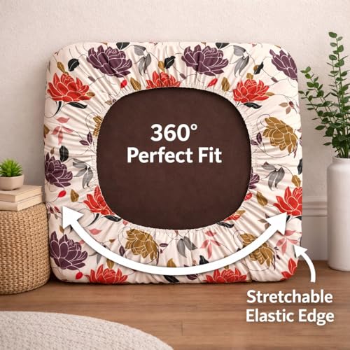 Image of STITCHNEST 'Contour Fit Series' Stretchable Printed Wooden Sofa Cover (Pack of 6) - Elastic Wooden Chair Cover | Wooden Sofa Seat Cover | Size - 20-21 x 20-21 x 3-5 in