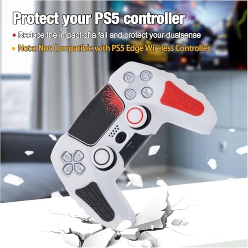 Image of Meyaar PS 5 Controller Cover Case, Anti-Slip Silicone Cover Skin Compatible with PS5 Dual Sense Controller with Thumb Grip Caps, Joystick Protectors (White)