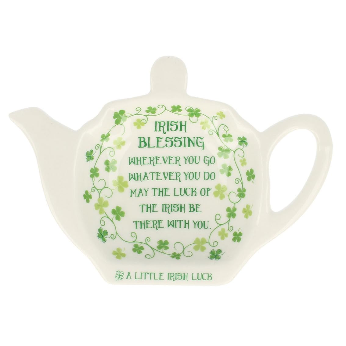 Irish Ceramic Tea Bag Holder Plate with Blessing and Shamrocks Design