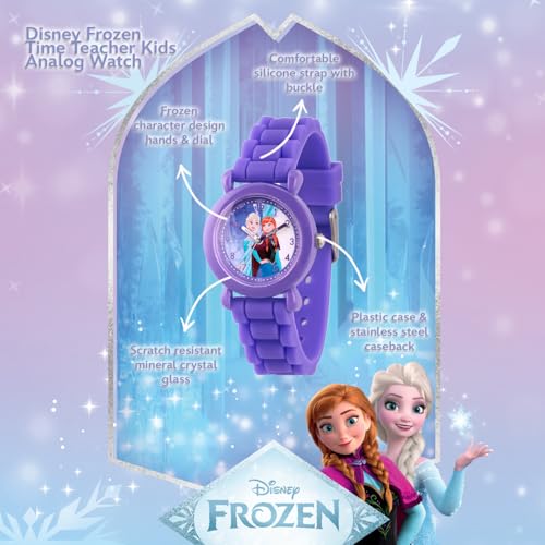 DISNEY Frozen Watch for Kids 3-5, Elsa and Anna Watch with Purple Case & Silicone Strap, Frozen Watches for Girls, Elsa & Anna Toys, Purple Plastic Strap, Perfect Fans Ages 3-52