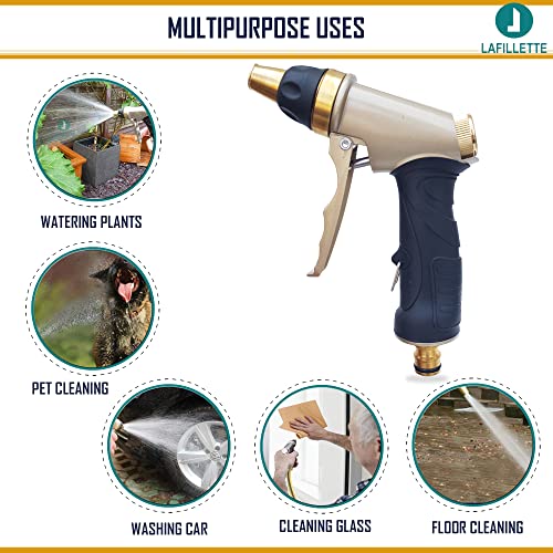 LAFILLETTE Multi Functional Garden Hose Nozzle Sprayer with Full Brass Nozzle Water Spray Nozzle For Lawn, Gardening, Car Washing, Watering Plants(Gold)