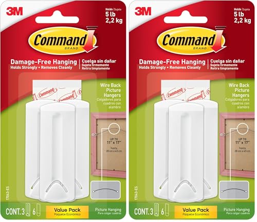 Command Wire-Back Picture Hangers, Indoor Use, 3-Hangers, 6-Strips, Decorate Damage-Free (Pack of 2) - image 1