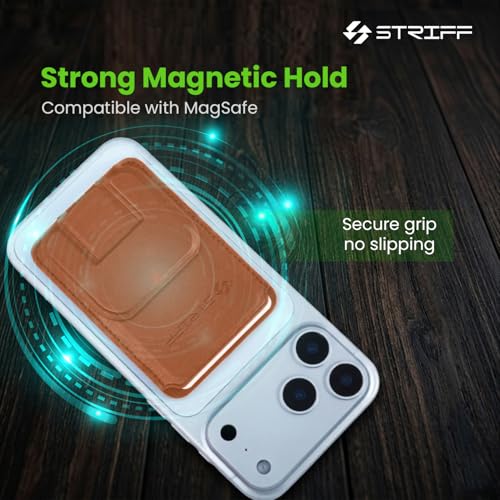Image of STRIFF MagVault InvisibleStand Magnetic Wallet - Premium Vegan Leather MagSafe Card Holder with Hidden Kickstand, RFID Blocking, Holds 3 Cards, Strong Magnetic Wallet for iPhone 12-17 Series (Brown)