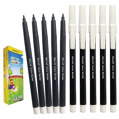 DOLLAR ColorMax Felt Tips Colouring Pens BLACK Pack of 10 Ideal for Draw Colour Mark Sketch Write Perfect for School Office Home Everyday Use