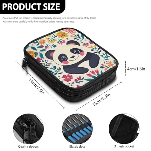 Image of Cute Panda Crochet Hook Case Crochet Hook Holder Portable Storage Bag with Web Pockets Suitable for Needles /Knitting Accessories