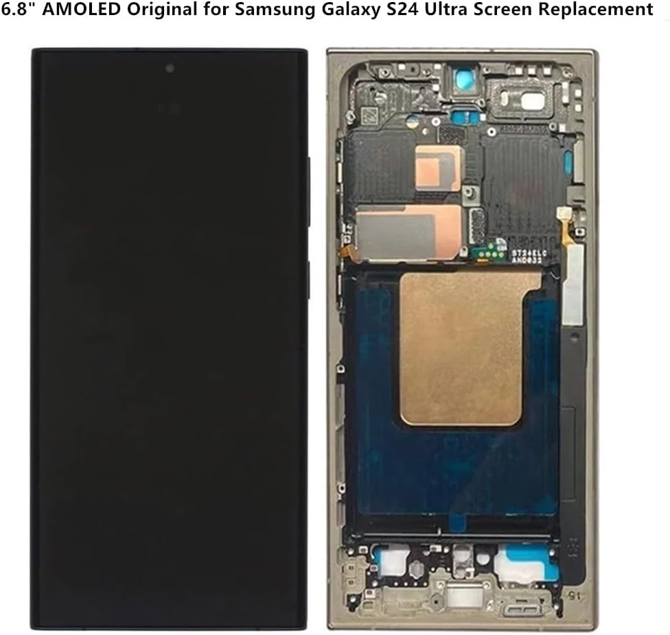6.8" AMOLED Original for Samsung Galaxy S24 Ultra Display Touch Screen Digitizer Assembly S24ultra 5G S928U S928B/DS S928U1 S928W S928E LCD Screen Replacement (with Grey Frame+Back Cover+Tools)