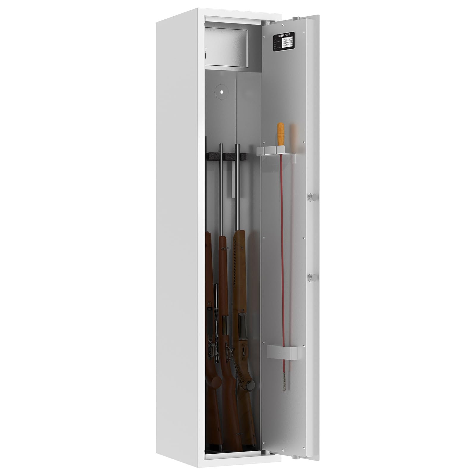 Profirst Teos 5 Waffenschrank S1 Munitionsschrank Doppelbartschloss 2 Schlüssel Platz für 5 Langwaffen separat versperrbarer Innentresor Schaumstoffwaffenhalter Putzstockhalterung