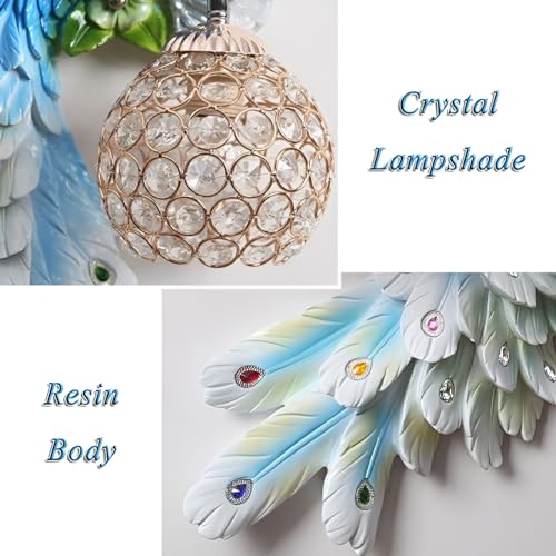 Image of Modern Peacock Wall Sconce | Resin Decorative Wall Lamp and Crystal Accents | European Retro Style Wall Light for Home Decor | Multicolour | Bulb Not Included