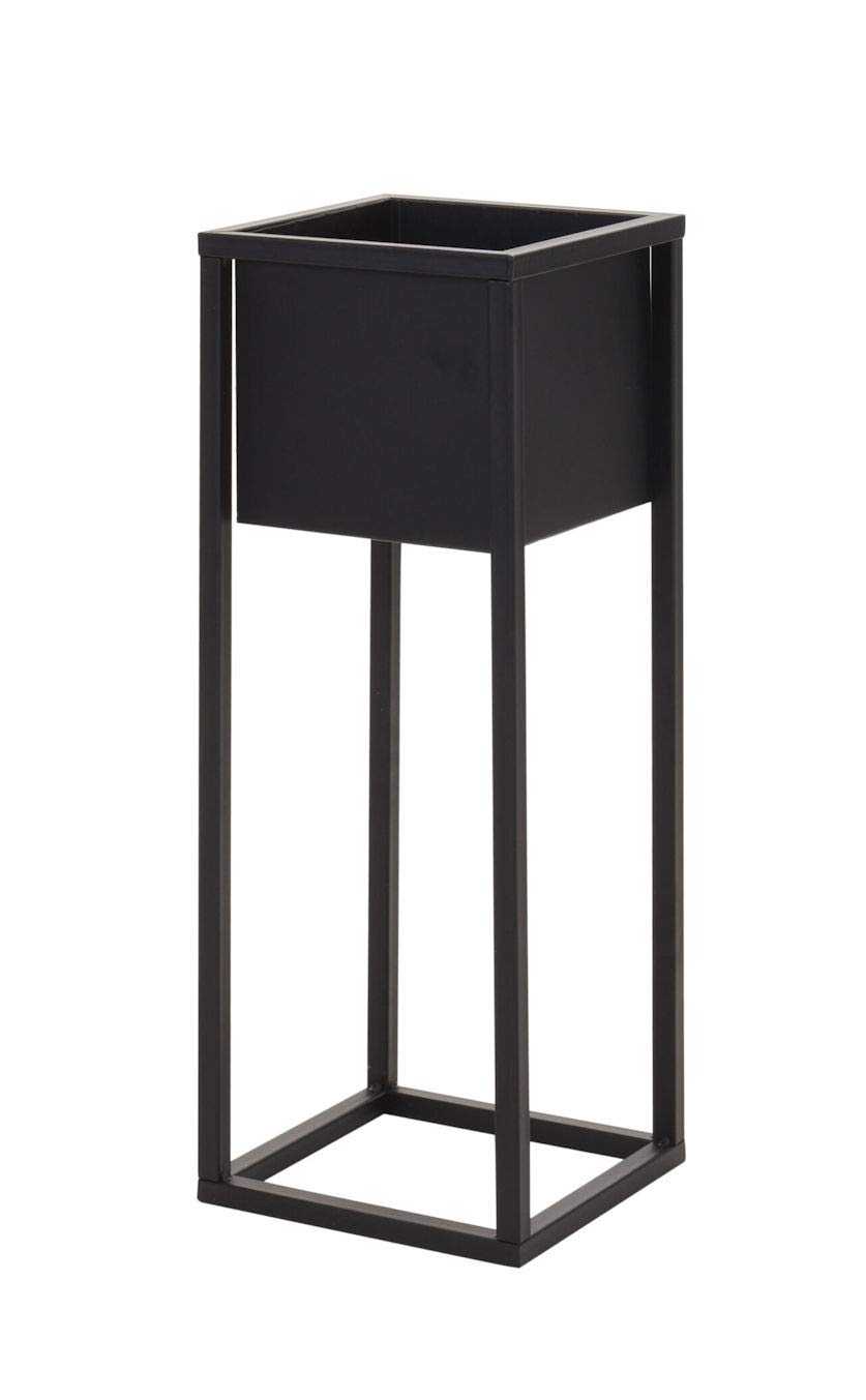 Portavaso in metallo nero con vaso nero, 70 cm, supporto quadrato