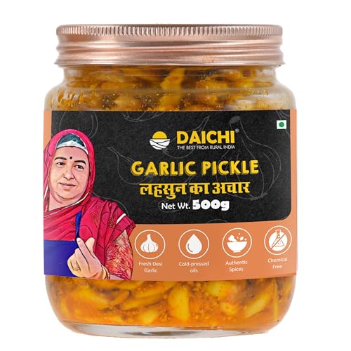 Image of Daichi - Garlic Pickle | Crafted with love by women artisans | Sun cured | Cold-pressed mustard oil | In-house spices | No Preservatives 500gm (Pack of 1)