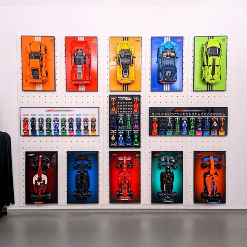 Image of WETCEAOM Display Wallboard Compatible with Lego Speed Champions 66082, 10 Mini Cars Display Frame Wall Mount (77242-77251), Transform Models into Wall Art Display (Models Not Included!) (Black)