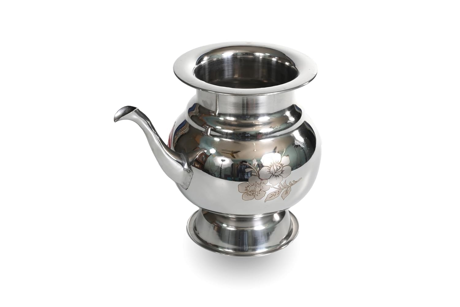 ZUKAH Premium Stainless Steel Lota | Laser-Etched Flower Design Lota | Karwa Chauth Lota | Badna | Round Lota for Poojan Diwali | Vaju Lota | Home Decoration Pack of 1| Large Size-image-38