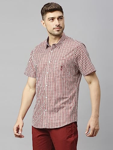 Image of Thomas Scott Mens | Half Sleeve Checkes | Printed | Slim Fit | 100% Cotton | Spread Collar | Shirts