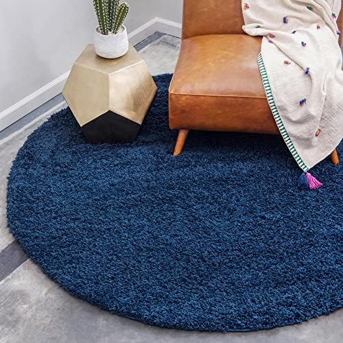 Unique Loom Solid Shag Collection Area Rug (6' 1" Round, Sapphire Blue/ Navy Blue)