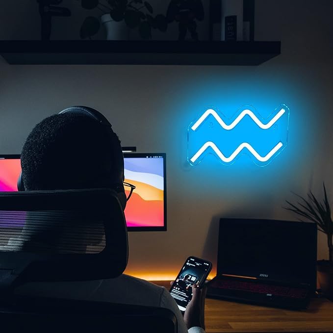 Image of The Zodiac Horoscope Neon Sign, Aquarius LED Neon Signs for Wall Decor, Astrology Zodiac Horoscope Neon Lights Beautiful Spiritual, Birthday Party, Home Kids Room Decor Aquarius
