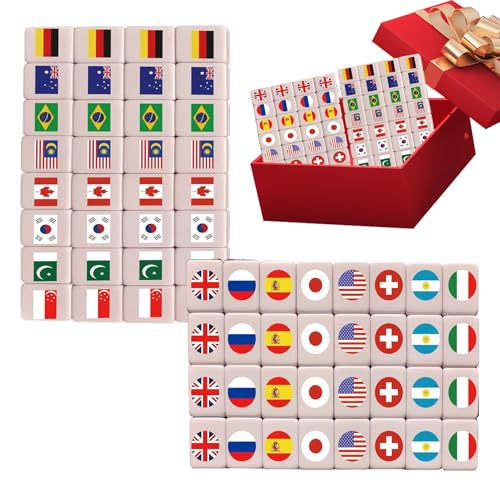 Mahjong-Spielset – Interaktive Flaggenmusterblöcke, Traditionelle Chinesische Steinstücke, Urlaubsunterhaltung Für Familienfreunde, Schulparty-Brettaktivität | Freizeitartikel Für Soziale Gruppen Zur
