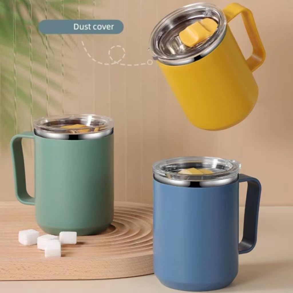 Taza de café térmica con asa 450 ml/15,22 oz, irrompible, Acero Inoxidable 304, Doble Pared, for Agua al vacío(Light Blue)