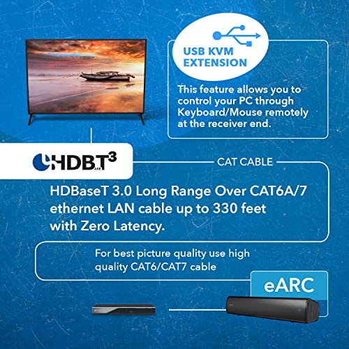 Image of OREI 4K eARC HDMI Extender Balun HDBaseT 3.0 UltraHD 4K @ 60Hz 4:4:4 Over Single CAT5e /6 /7 Cable with HDR, LAN, ARC & IR Support, RS-232 Up to 330 Ft Audio Out - Power Over Cable - LAN Out | HDBaseT, ARC HDMI Extender - HDR10+, Dolby Vision, USB KVM, HDMI Loop Out, SPDIF /LR Audio, PoC