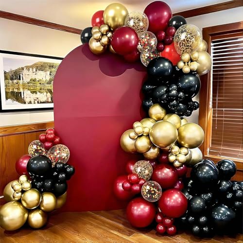 Image of Red Black Gold Balloons, 60PCS Dark Red Black Party Balloons, 12 Inch Metallic Gold Confetti Latex Balloon Helium for Graduation New Year Casino Theme Movies Night Festival Birthday Party Decorations