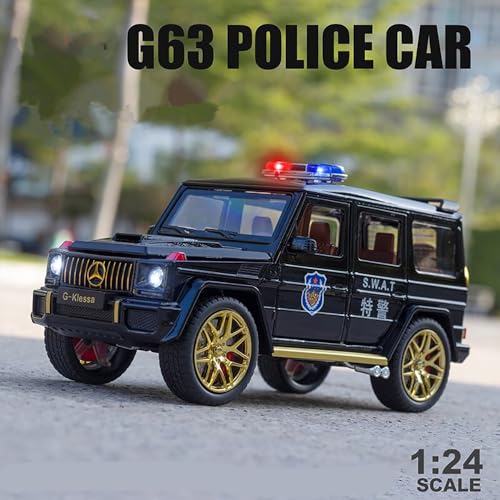 Image of 1:24 Scale G Wagon Jeep Police Toy Car Diecast Metal Police Car for Kids Die Cast Toy Car Sound Light Pull Back, Multicolor