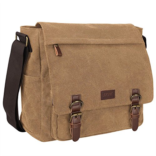 S-ZONE Sacoche Sac en Toile Bandouliere Messenger pour Homme Sac a Rabat Porte a l'epaule Retro pour Voyage Loisir Breau Quotidien pour Ordinateur Portable 15 Pouces