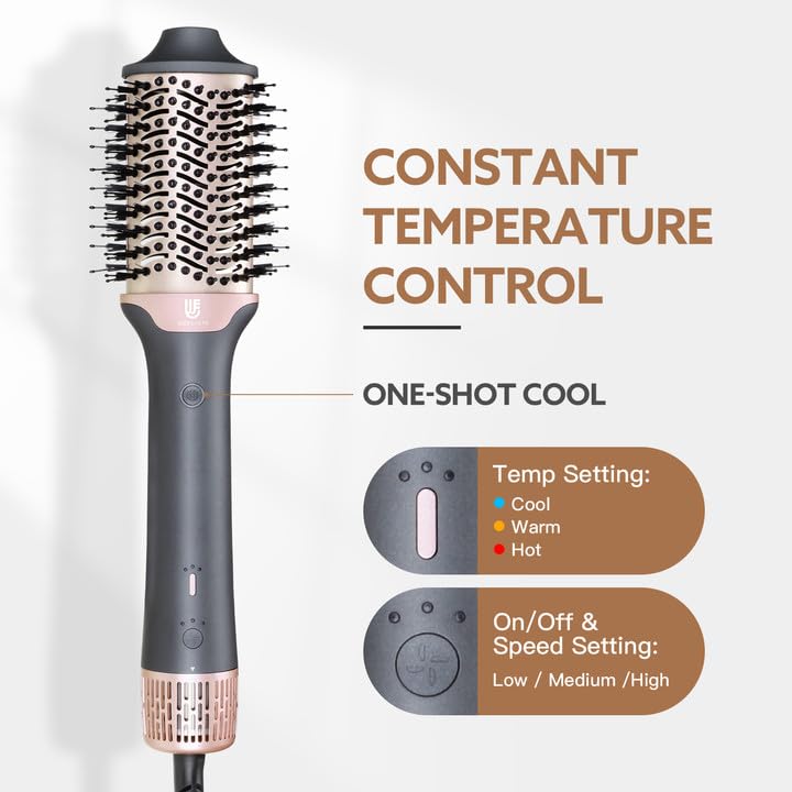 Image of 2-in-1 Blow Dryer Brush & Hair Straightener, Ionic & Ceramic Thermal Brush with Adjustable Heat & Cool Shot, 110000 RPM Motor High-Speed Motor for Frizz-Free, Smooth & Voluminous Hair, Gray