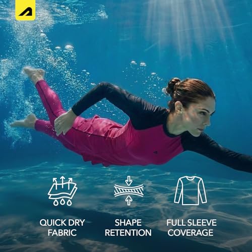 Image of Boldfit Swimming Suit for Women 2 Piece Swim Suit Set, Full Body Swimming Costume, Stretchable Fit Swimwear, Sleeve Swimsuit for Women Polyspandex Swimming Dress