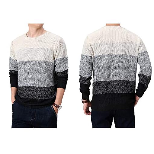 Shinsky Mens Fashion Crewneck Striped Pullover Sweater Soft Thermal Cotton Knitted Color Block Sweaters