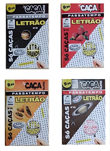 Kit Caça Palavras Letrão - 4 Livros Letrão Edição 1, 2, 8 e 9 - Coletânia com 140 Páginas Cada Livro - Caça Palavra
