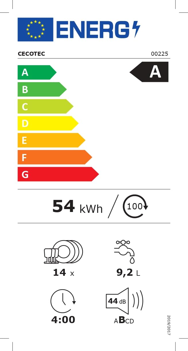 Cecotec Lavastoviglie 60cm Bolero Aguazero 6800 Inox A. 14 Coperti, Basso Consumo, Motore Inverter Plus Duo, 8 Programmi, Lavaggio Automatico, Pulizia a Vapore, Pulizia Interna e Mezza Carica