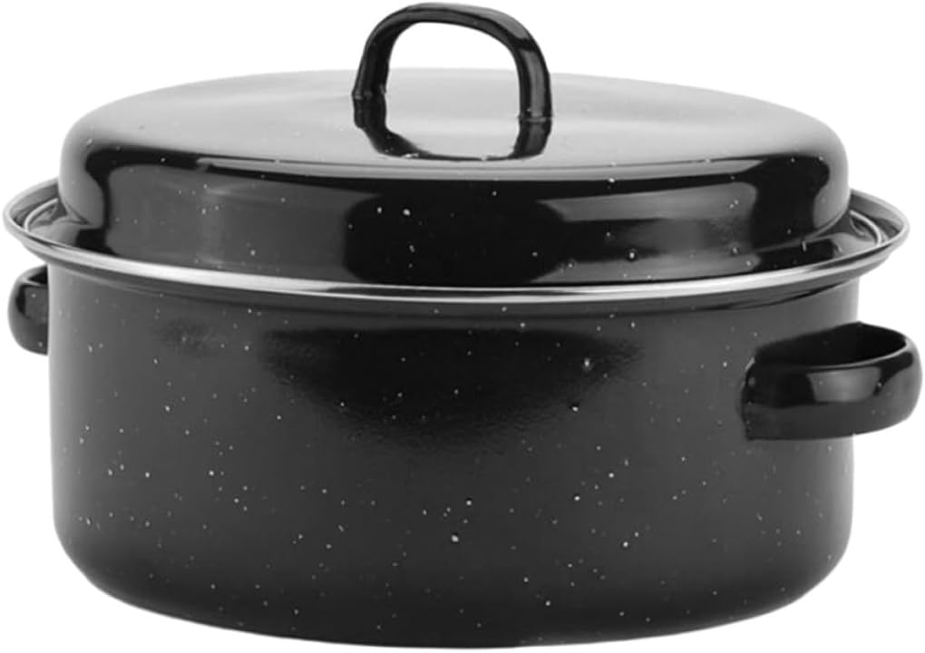 Christmas Xmas Roaster Pot, Enamel Iron round Covered Roasting Pan