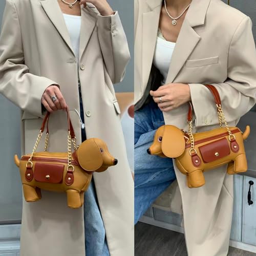 Image of Women PU Leather Unique Novelty Dog Shaped Crossbody Shoulder Bag Handbag Purse