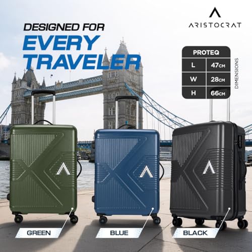 Image of Aristocrat Proteq Check-in Trolley Bag 66cm | Medium Hard Luggage | 8-Wheel Suitcase for Travel | Combination Lock with Sturdy Zipper | Polycarbonate | 3 Years International Warranty (Legion Blue)