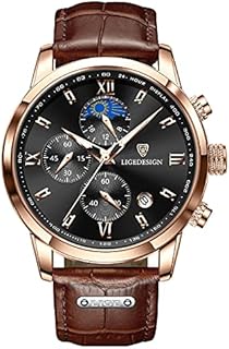 LIGE Herrenuhr Chronograph Multifunktionale Wasserdichter Business Casual Sport Leuchtende Datum Kalender Leder Strap Analog Quarz Armbanduhr für Männer Braun Schwarz