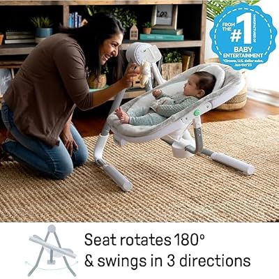 Ingenuity Anyway Sway 5-Speed Multi-Direction Portable Foldable Baby Swing & Infant Seat with Vibrations, Nature Sounds, 0-9 Months 6-20 lbs (Ray)