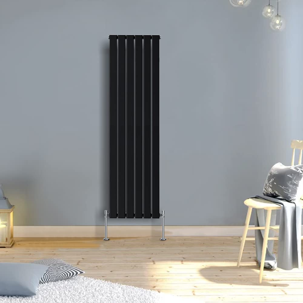 Warmehaus Black Vertical Flat Panel Radiator 1800X408mm Single Column Tall Upright Central Heating Rad