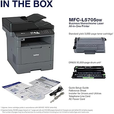 Brother MFC-L5705DW All-in-One Wireless Monochrome Laser Printer - Print Copy Scan Fax - 42 ppm, 1200x1200 dpi, 3.7 Touch LCD, 256MB Memory, Auto Duplex Printing, 50-Sheet ADF, BROAGE Printer_Cable