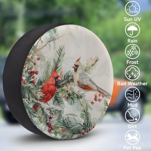Image of Spare Tire Cover for RV Trailer, Winter Cardinal Tire Covers Universal Fit for Travel Trailer Camper Jeep RV SUV Truck Waterproof Wheel Cover (14 inch for Diameter 25 inch - 27 inch),A-53